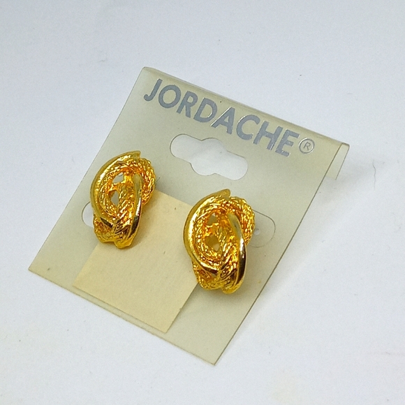 New Vintage Golden Original Jordache rod pierced earrings 90's rare find NEW! - Picture 1 of 8
